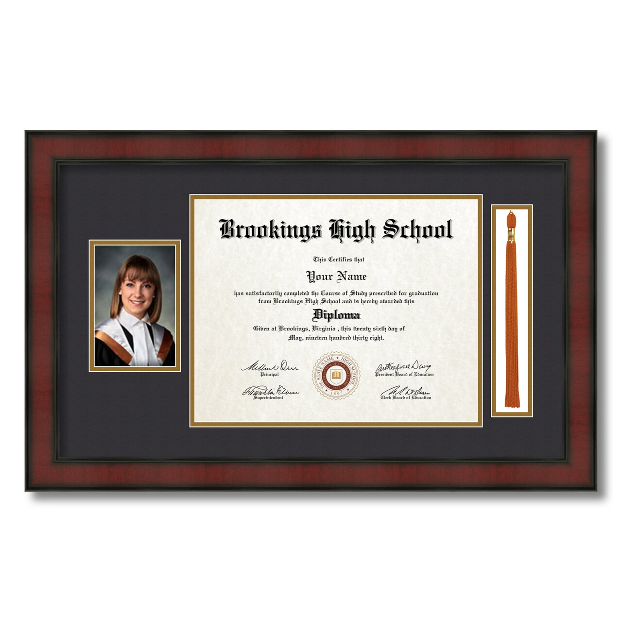 ArtToFrames 11x14 inch Diploma Frame with 5x7 Inch Image Opening and Tassel Opening - Framed with Black and Gold Mats, Comes with Regular Acrylic and Sawtooth Hanger for Wall Hanging (DIT-11x14)